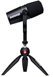 Shure MV7 USB Microphone with Tripod, for Podcasting, Recording, Built-in Headphone Output, All Metal USB/XLR Dynamic Mic, Voice-Isolating Technology, TeamSpeak Certified - Black + Tripod