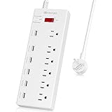 HITRENDS Surge Protector Power Strip 6 Outlets with 6 USB Charging Ports, USB Extension Cord, 1625W/13A Multiplug for Multiple Devices Smartphone Tablet Laptop Computer (6ft, white)