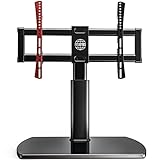 FITUEYES Universal TV Stand Base Swivel Tabletop TV Stand with Mount for 32 to 65 inch Flat Screen TV 60 Degree Swivel, 3 Level Height Adjustable,Tempered Glass Base,Holds up to110 lbs Screens