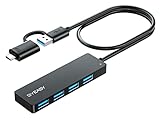 BYEASY USB Hub, USB 3.1 Type-C to USB-A 3.0 Hub with 4 Ports and 2ft Extended Cable, Ultra Slim Portable USBC Splitter for MacBook, Mac Pro/Mini, iMac, PS5, Surface Pro, Flash Drive(Black)