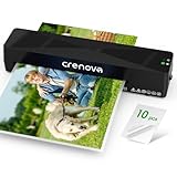 Crenova Laminator Machine with 10 Laminating Sheets, A4 Laminating Machine Hot & Cold with Fast Warm Technology, Thermal Laminator 9 Inch for Home Office School Business Black