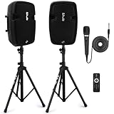 Pyle Powered Bluetooth PA Speaker Kit - Event Ready - Just Plug In and Play Active and Passive 350w Loudspeakers with Wired Microphone, Speaker Stands, Remote - MP3/USB/SD/AUX inputs - PPHP849KT