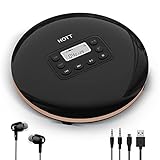 HOTT CD711T Bluetooth Rechargeable Portable CD Player for Home Travel and Car with Stereo Headphones and, Anti Shock Protection-Black