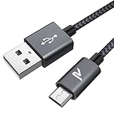 RAMPOW Micro USB Cable 6.6ft Nylon Braided Space Gray QC 3.0 Fast Charge & Sync 2.4A for Samsung Galaxy S5/S6/S7, HTC, LG, Kindle, Sony, PS4, and More