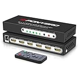 PONYBRO HDMI 2.0 Switch 5 Port 4K@60Hz Auto-Switching – 5 in 1 Out with Remote, HDR10, 3D, Ultra HD for PS5/Xbox/PC/Fire TV, Zero Delay