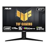 ASUS TUF Gaming VG27AQL1A 27” HDR Monitor, 1440P WQHD (2560 x 1440), 170Hz (Supports 144Hz), IPS, 1ms, G-SYNC Compatible, Extreme Low Motion Blur Sync, HDR400, 130% sRGB, Eye Care, HDMI DisplayPort
