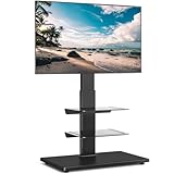 Rfiver Swivel Floor TV Stand with Mount, Wood Base and 2 Flexible Media Shelves for 40 43 49 50 55 60 65 70 75 77 Inch Flat Screens/Curved TVs, Height Adjustable Corner TV Stand for Bedroom and Office
