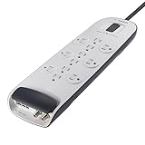 Belkin Power Strip Surge Protector - 12 AC Multiple Outlets, Ethernet & Cable Protection - 8 ft Long Extension Cord for Home, Office, Travel, Computer Desktop & Phone Charger - 3996 Joules, White