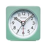 Peakeep Ultra Small, Battery Travel Alarm Clock with Snooze and Light, Silent with No Ticking Analog Quartz (Aquamarine)