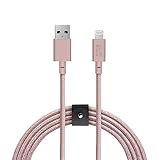Native Union Belt Cable XL - 10ft Ultra-Strong Reinforced [MFi Certified] Durable Lightning to USB Charging Cable with Leather Strap Compatible with iPhone 14, iPhone 13, iPhone 12 and Earlier (Rose)