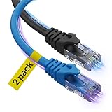 Cat 6 Ethernet Cable 25 Ft 2 Pack, Cat 6 Cable Outdoor&Indoor, High Speed 10Gbps Internet Network Cable, Cat6 Ethernet Patch Cable Long, Computer LAN Cable for Router, Modem, PS4/5 - Blue & Black