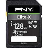 PNY 128GB Elite-X Class 10 U3 V30 SDXC Flash Memory Card - 100MB/s, Class 10, U3, V30, 4K UHD, Full HD, UHS-I, Full Size SD (Pack of 1)