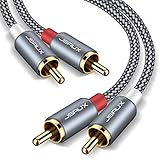 JSAUX 2RCA Audio Cable, 6.6ft/2M, Dual Shielded Gold-Plated, Male to Male, Grey, for Home Theater, HDTV, Amplifiers, Hi-Fi Systems