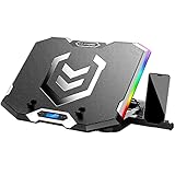 ICE COOREL Gaming Laptop Cooling Pad 15-17.3 Inch, Laptop Fan with 6 RGB Cooling Fans, Laptop Cooling Stand with 6 Height Adjustable, Laptop Cooler with LCD Screen, 2 USB Ports, Phone Stand