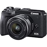 Canon EOS M6 Mark II Mirrorless Camera for Vlogging + 15-45mm Lens, CMOS, APS-C Sensor, Dual Pixel CMOS Auto Focus, Wi-Fi,Bluetooth and 4K Video Black