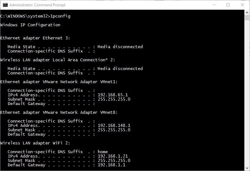 cmd ipconfig