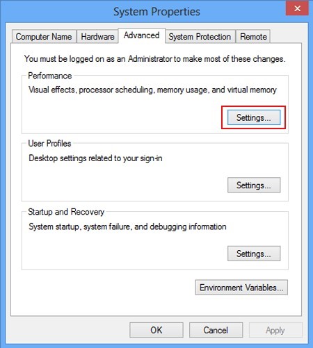 system properties performance settings