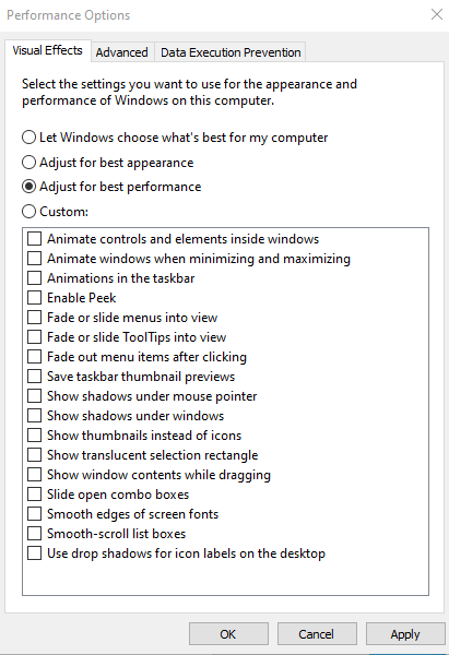adjust for best performance win 10
