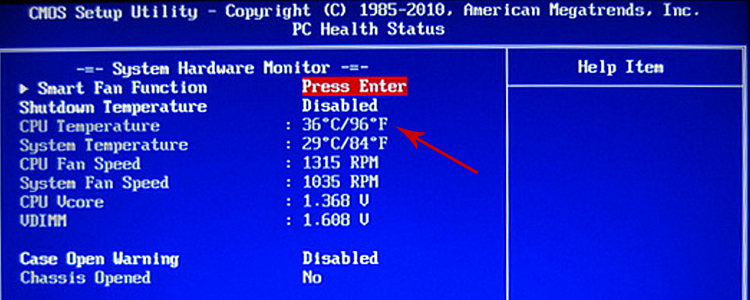 how to check CPU temperature via BIOS