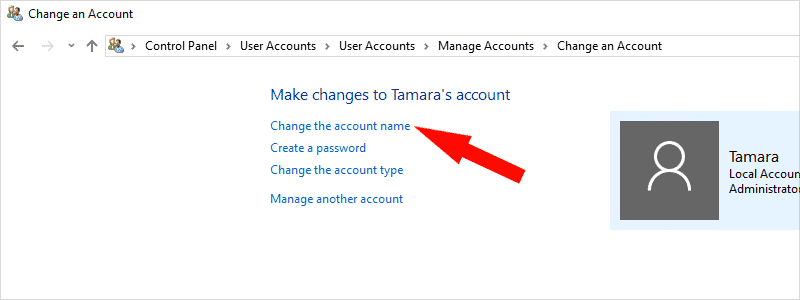 how to change account name on windows 10 5