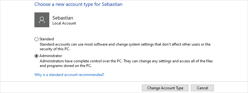 how to change administrator on windows 10 o