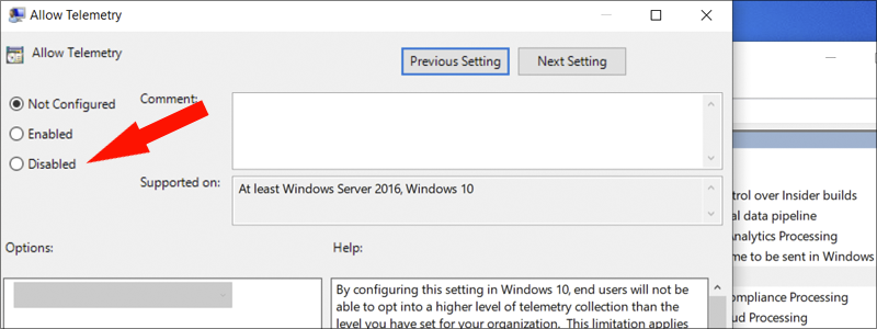 how to disable telemetry and data 26