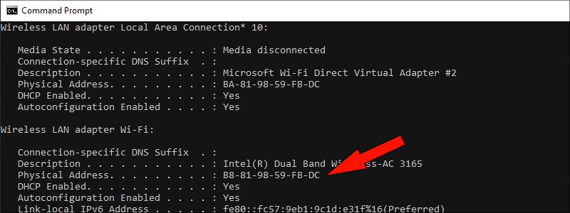 how to find mac address on windows 10 4