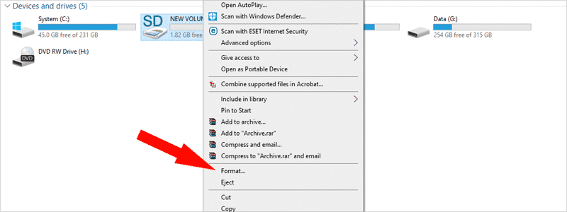 how to format sd card on windows 10 2a