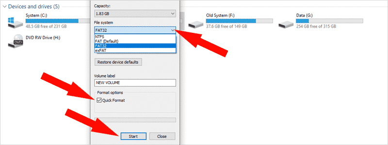 how to format sd card on windows 10 3