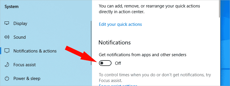 how to stop notifications in windows 10 e