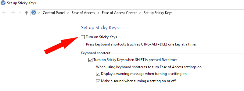 how to turn off sticky keys on windows 10 e