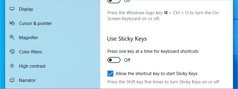 how to turn off sticky keys on windows 10 c