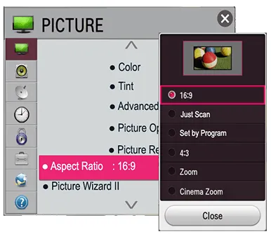 lg tv aspect ratio