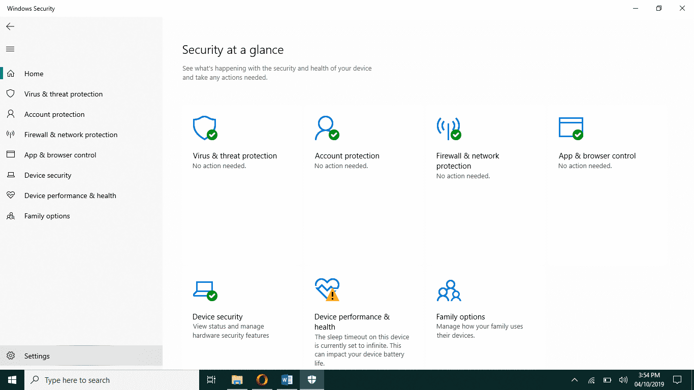 security settings
