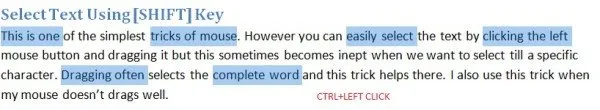 select multiple text pieces