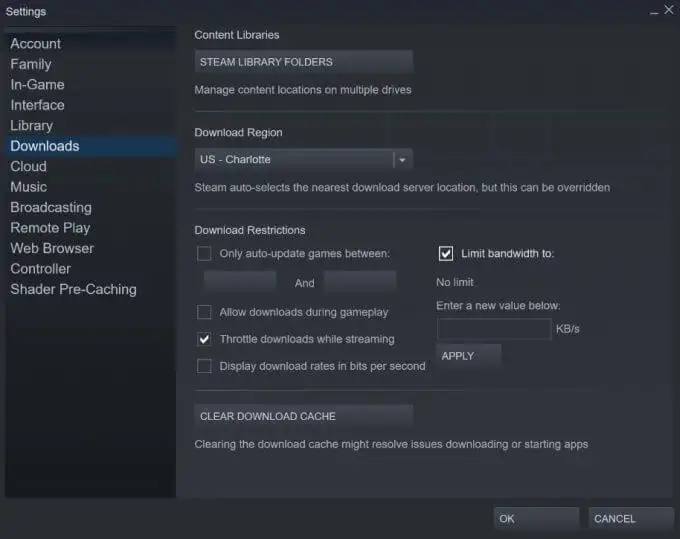 steam settings