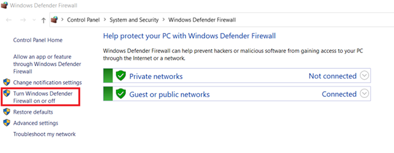 turn windows defender firewall on off
