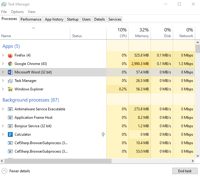 win 10 end task