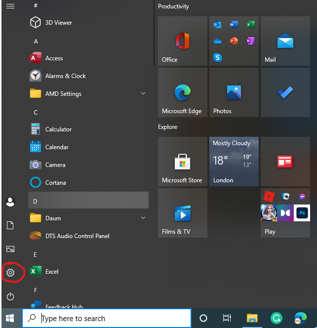 windows 10 settings