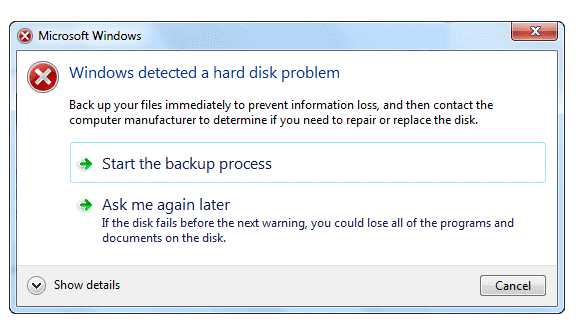 windows detected hard disk error
